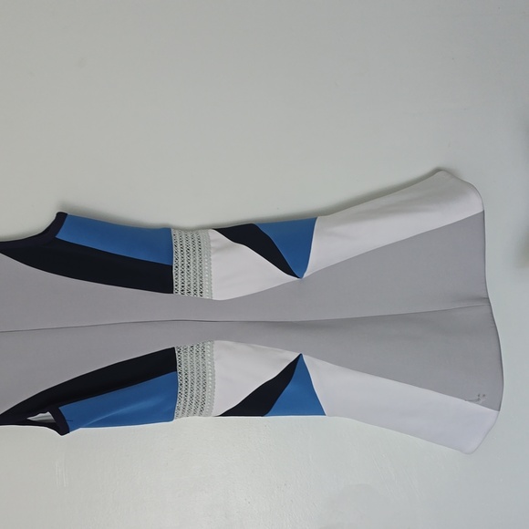 JONATHAN SIMKHAI White/Blue Geo Pima Flare Dress sz 6 - Picture 7 of 7